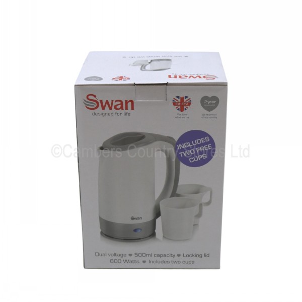 Swan Dual Voltage Travel Kettle 0.5L c/w 2 Cups Cambers Country Store
